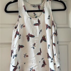 LOFT White Peplum Tank Top Butterflies Print